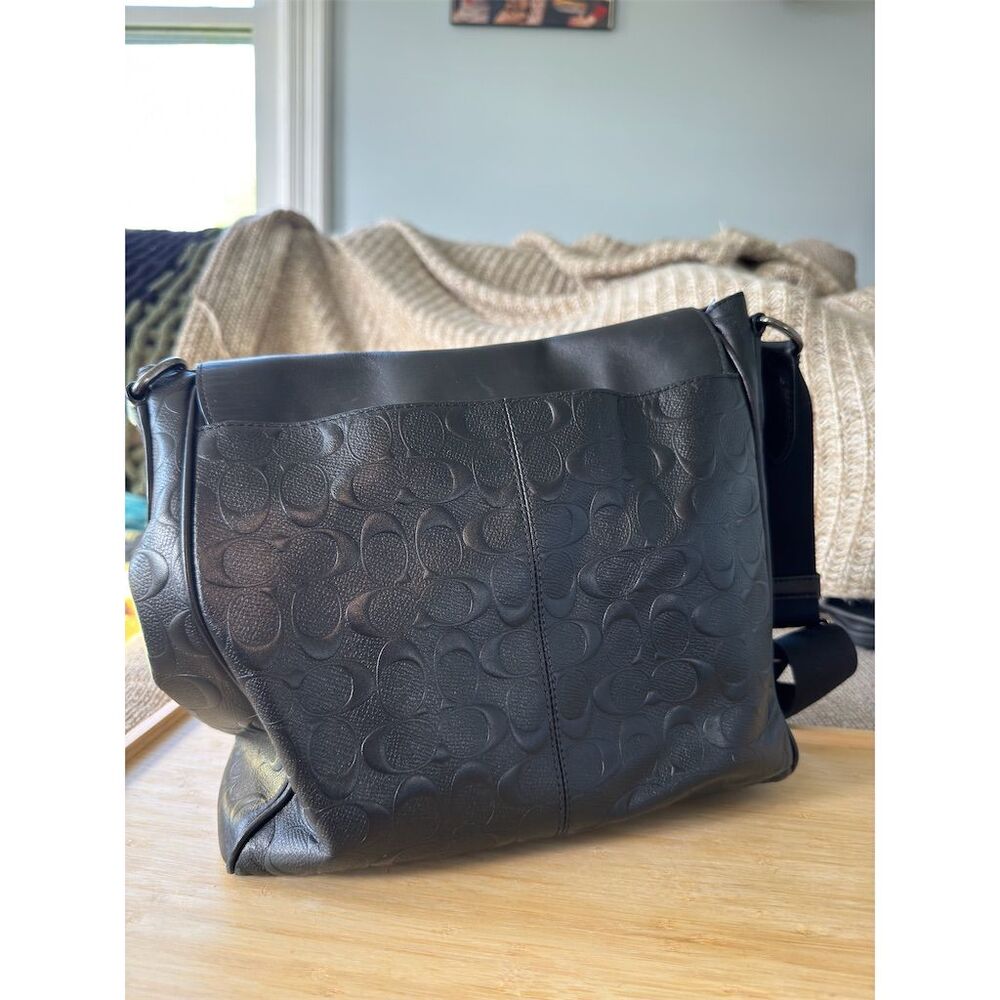 Coach F70430‎ Messenger Bag Black Leather Old Money Preppy Work Travel Crossbody - Picture 5 of 10